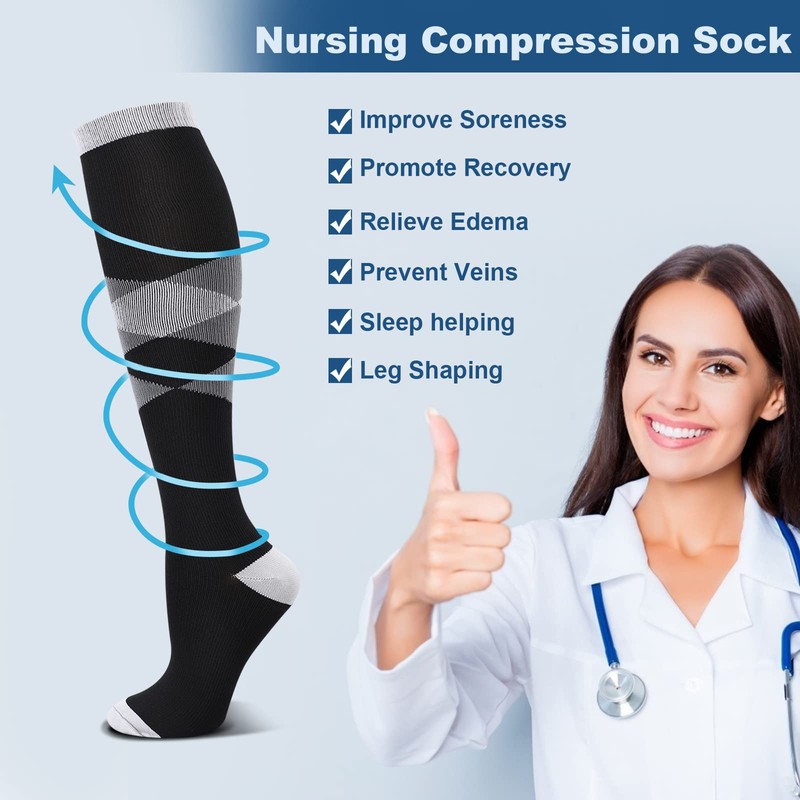 DRESHOW 4 Pairs of Compression Socks for Women, Men, Support