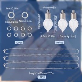 SUNNYCLUE 1 Box DIY 10 Set Glass Vial Necklace Making Kits 2.74mm Glass Memorial Stainless Steel Necklace Container for Jewelry Making DIY Necklaces Openable Memorial Keepsake Cremation Ashes Holders