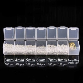 BEADNOVA Silver Plated Open Jump Rings 3mm 4mm 5mm 6mm 7mm 8mm Box Set with Jump Ring Open Tool for Jewelry Making (2000pcs Box Set)