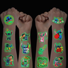 Luminous Tattoos for Children, 12 Sheets S-titch Temporary Tattoo Set for Boys Girls, Waterproof Children's Tattoos for Birthday Gifts, Children's Birthday Party Bags, Party Decoration Toy