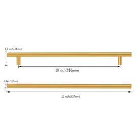 Asidrama 10 Pack 10 Inch(256mm) Brushed Gold Kitchen Cabinet Handles, Stainless Steel Cabinet Pulls Kitchen Cabinet Hardware for Cupboard Drawer Pulls