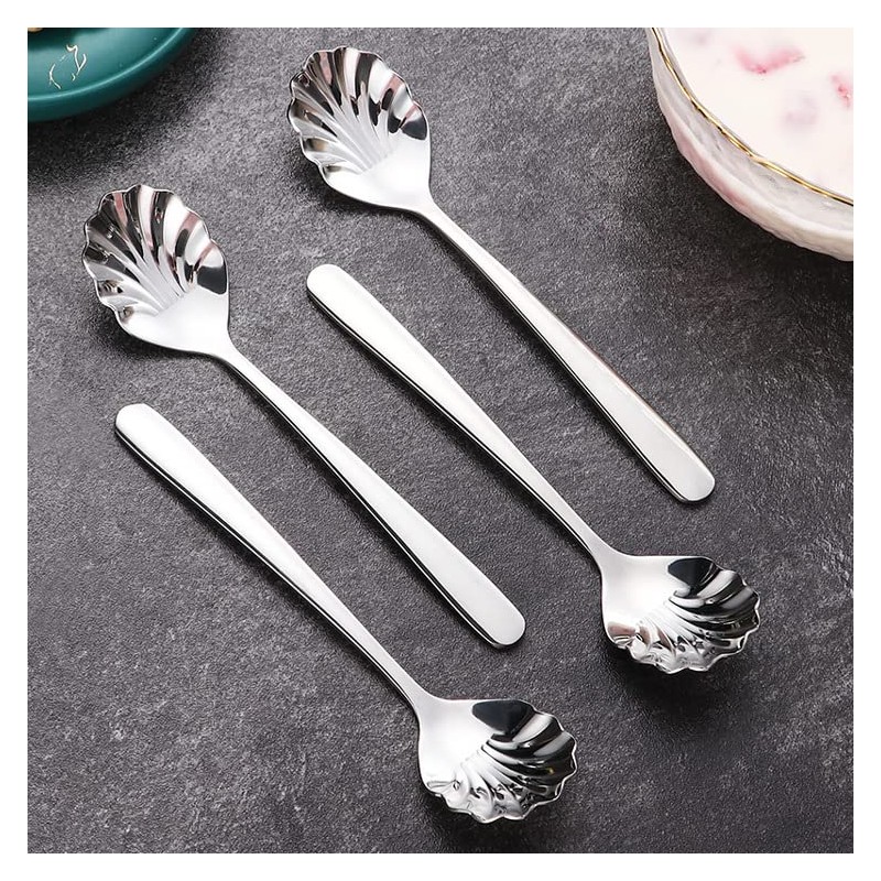 Csinos 304 Stainless Steel Spoon Shell Shape Flatware Spoon Dessert