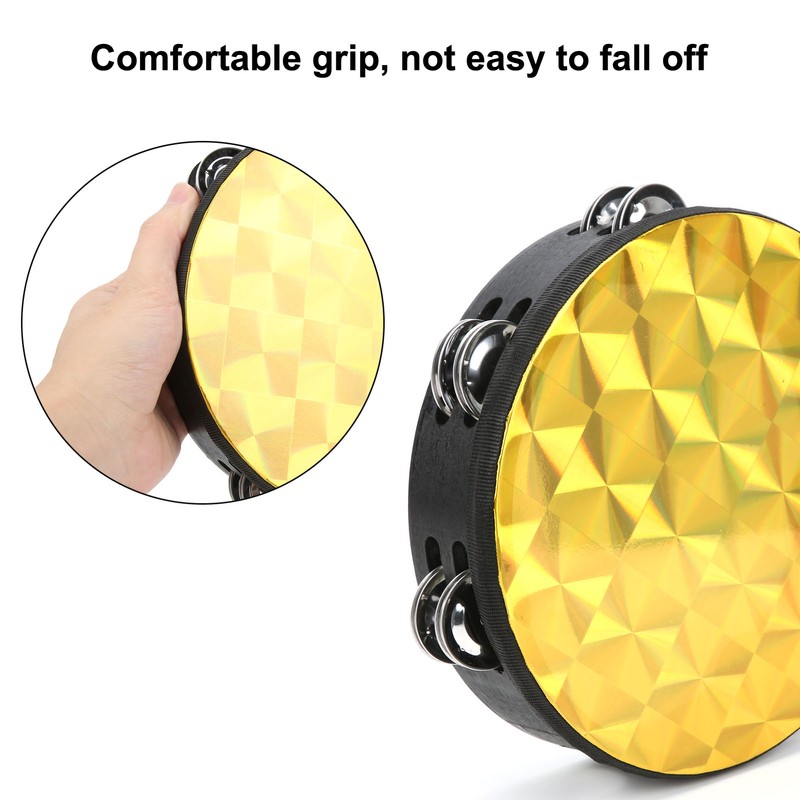 Hand Tambourine Double Row Percussion Polyester Drum Skin Solid Wood