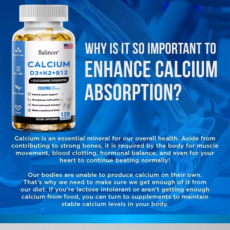 Calcium D3 + K2 + B12 120 Capsules - Supports