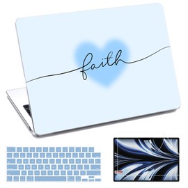 QJUZO Compatible with MacBook Air 13 inch Case 2025 2024 2023 2022 M4 M3 M2 A3240 A3113 A2681, Laptop Hard Shell Cover with Screen Protector + Keyboard Cover for MacBook Air 13.6" - Blue Heart