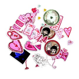 Sticker Pack 20 Neon Blue Jellyfish Hearts Heart Gum Ball Machine A Love Note Chocolates Blind Funky Glasses I 3 U Paper