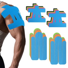 lasuroa 16 Pcs Shoulder Support Tape, Waterproof & Breathable Precut Kinesiology Kinetic Tape Elastic Athletic Sticker for Muscle Shoulder Support Sports & Physical Relaxation