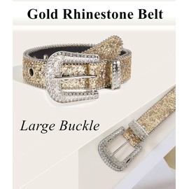 JFYSJH Women Men Gold Rhinestone Studded Belt Fashion Jeans Belt Bling Western Cowboy Belt, Fit Waist 38-43 inch