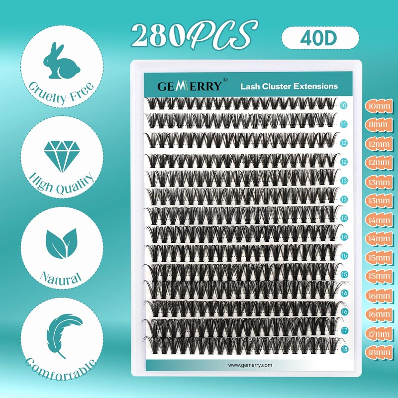 GEMERRY DIY Cluster Eyelash Extensions Kit with Lash Bond and