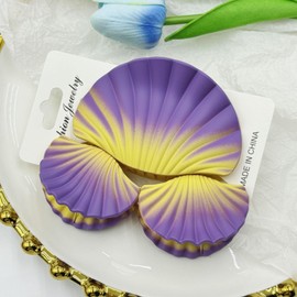 Gradient Seashell Hair Clips Set - 3 Pack Hair Claws & Shell Claw Clip Set for Women&Girls;Matte Gradient Plastic Hair Accessories;Non-Slip Grip for Slip Lightweight(1*3.93in+2*2.55in) (Yellow-Purple)