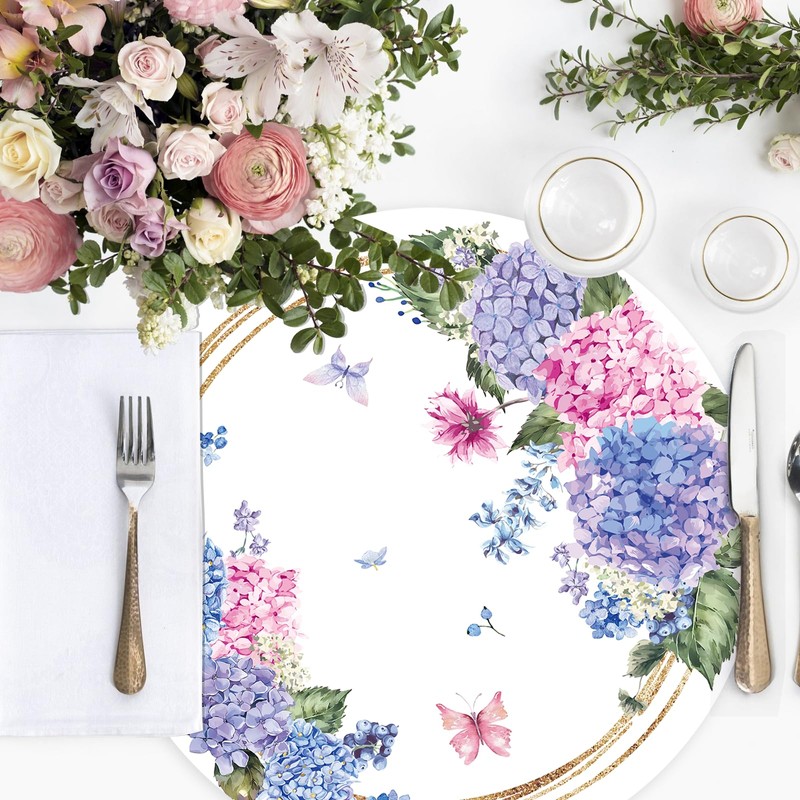 Paper Placemats Disposable 50 Pack Hydrangea Placemats 13.4 Inch Hydrangea
