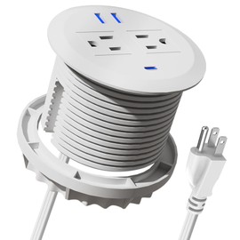 MAZZGOFOR 3 Inch Power Grommet,10ft Cord,20W USB C Fast Charging Station,3 USB Ports,Flush Mount.Round Recessed Power Center Desk Hole Grommet Outlet for Workspace,Couch,White