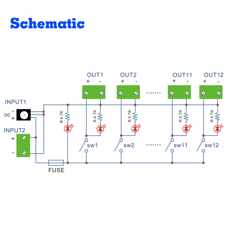 Evemodel 3V-24V DC Power Distribution Module 12 Channel Individual Switches