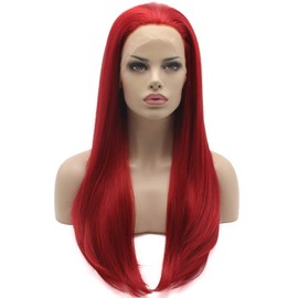Lushy Beautiful Straight Long Red Half Hand Tied Heat Friendly Heavy Density Synthetic Lace Front Wig