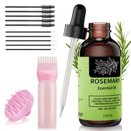 118ml Rosmarinöl Haare Wachstum Kopfhaut +Massagebürste & Applikatorflasche, Premium Rosmarin ätherisches Öl für dünner werdendes trockenes beschädigtes Haar eingewachsene Nachwachsen Verlust