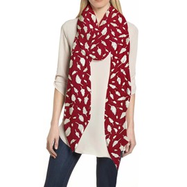 Lina & Lily Metallic Gold Silver Foil Feather Women's Scarf Shawl Wrap Lightweight (Red-Silver)