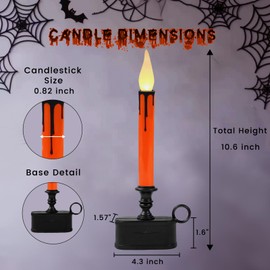 FESTIA Battery Operated 10.6 inch Window Candelabra with Timer - Led Flickering Flameless Holloween Black Pillar 8 Hours On/16 Hours Off Timer Perfect for Indoor Ambiance (Orange Candle, 1)
