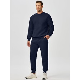 JMIERR Track Suits for Men Set 2 Piece Airport Outfits Long Sleeve Crewneck Sweatshirts & Joggers Drawstring Sweatpants Fall Tracksuit Sweatsuits Matching Lounge Sets, Large, Navy Blue