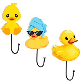Kathfly 3 Pcs Rubber Duck Coat Hooks Wooden Large Yellow Duck Hat Hooks Wall-Mounted Decorative Wall Hanger for Home Bedroom Bathroom Decor Hanging Coats Bags Towels