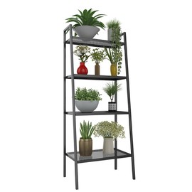 Metal Ladder Book Shelf, Multifunctional 4 Tier Ladder-Shaped Indoor Plant Stand Bookcase Storage Rack Display Rack