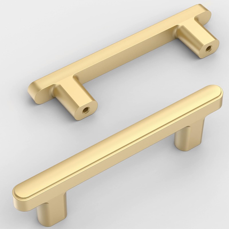 Amerdeco 10 Pack Brushed Gold Cabinet Pulls 3 Inch(76mm) Hole