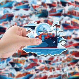 50Pcs Cargo Ship Stickers for Water Bottle,Notebook,Scrapbook,Skateboard,Suitcase,Bumper,Computer, Bike,Laptop,Waterproof Vinyl Boat Stickers,Adults Kids Gift,Transportation Ship Cartoon Stickers