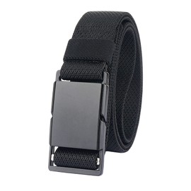 S-MAN Mens Quick Release Elastic Belt Outdoor Tactical Magnetic Buckle Stretch Webbed Work Golf Belts for Men 3.4CM Wide Black Length 135CM