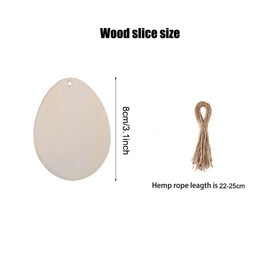 UPSTORE Egg Blank Wooden Hanging Ornaments Egg Shaped Wooden Unfinished Wood Slice DIY Paint Crafts Hanging Embellishment with Hole Hemp Ropes for Easter Christmas Party Home Crafts Decor 8cm