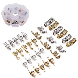 Pack of 32 Viking Hair Beads, Gold Silver Hair Accessories, Beard Beads, Hair Braid Cuff, Beard Jewellery, Dreadlocks, Accessories for Men and Women, Parties, Festivals, Weddings