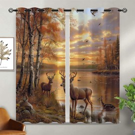 XINBADU Deer Blackout Curtains for Girls Boy Home Decor, Rustic Country Forest Wildlife Elk Autumn Grommet Thermal Insulated Drapes Darkening Window Curtain for Bedroom Living Room, 42 x 45 Inch