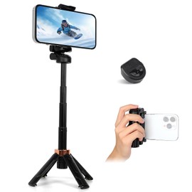 JC-25 Mini Selfie Stick Tripod, Floor-Standing Quadripod for Taking Photos, with Detachable Embedded Remote Control, 3-in-1 Travel Portable Pocket Tripod (Black)