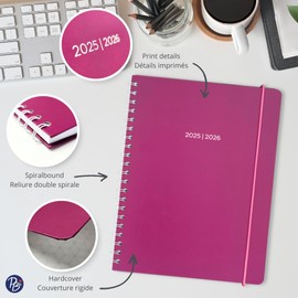 Pierre Belvédère - 2025-2026 Academic Agenda Bilingual - 13 Months - Weekly Planner August to August - 8.5” x 11” - Year Monthly Planner - Hardcover Spiralbound - Fuchsia - 442403
