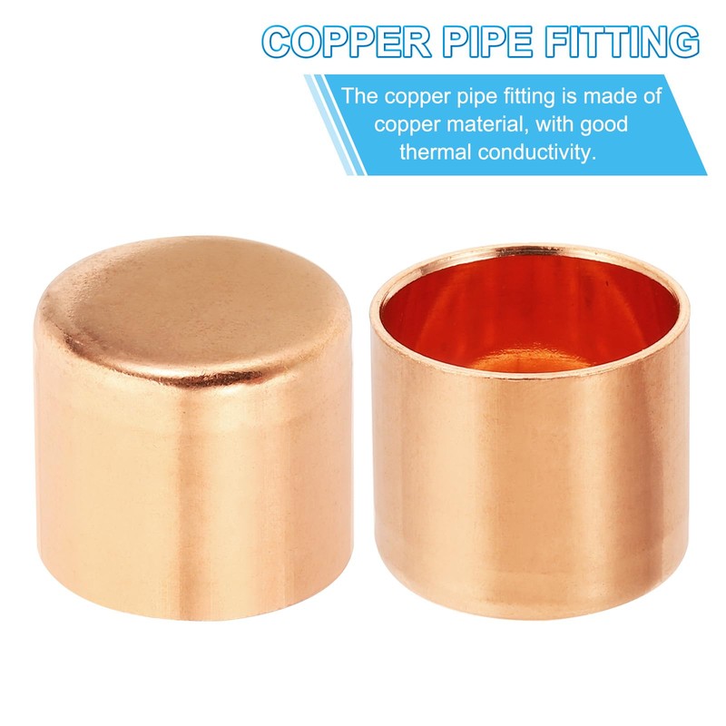 PATIKIL 5pcs 3/4" Copper Tube End Caps Copper Plumbing Connection