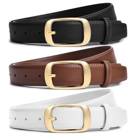 Cinturón para Mujer, 3 Piezas Cinturón de Piel Genuina con Hebilla Metálica, Cinturón de Vestir Ajustable Para Mujer, Cinturó para Jeans, Vestidos, Pantalones Y Faldas