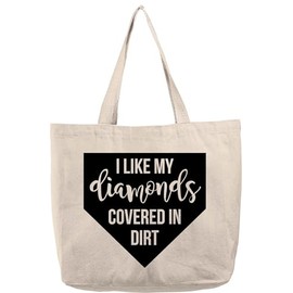 Natural Canvas Tote Bag I like my diamonds covered in dirt baseball funny sports girly funny gift