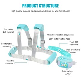 MEISO Toddler Leash,2 in 1 Toddler Harness Leash Anti Lost Wrist Link with Lock for Toddlers Baby Wrist Leashes,Child Walking Wristband Assistant Strap Belt for Parent Kids Outdoor Activit