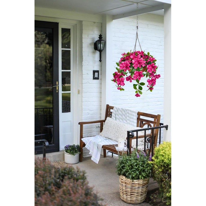 Briful Fake Hanging Flowers with Basket, Artificial Bougainvillea Silk Plants