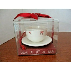 STARBUCKS~Wish Joy Love CAPPUCCHINO CUP & SAUCER CHRISTMAS ORNAMENT~NIB