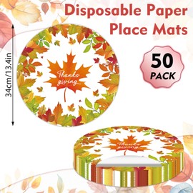 Manteles individuales de otoño, paquete de 50 manteles individuales de papel de hojas de arce, desechables de 13.7 pulgadas, redondos, para Acción de Gracias, cosecha de otoño, manteles decorativos