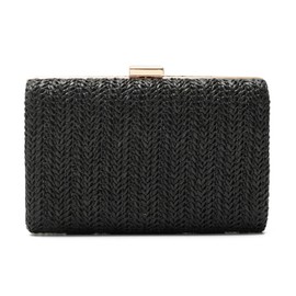 LHHMZ Straw Clutch for Women Small Summer Evening Bag Raffia Shoulder Bag Woven Beach Handbag, black