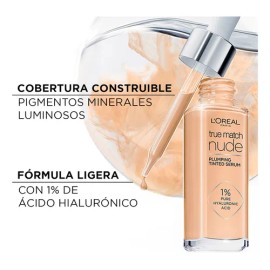 Base de Maquillaje liquida, Sérum rellenador con color y 1% de ácido hialurónico True Match de L'Oréal Paris
