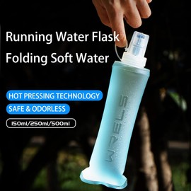 WRELS Soft Flasks Running Water Flask Folding Soft Water Bottles Small for Outdoor Sports Hiking Hydration Pack 5oz/8oz/17oz(BLUE,17oz*2+Straw*2)