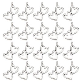 PH PandaHall 100pcs Double Heart Charms Pendants Tibetan Alloy Heart-to-Heart Beads Charms for Valentines Day Thanksgiving Day DIY Necklace Bracelet Making, Antique Silver