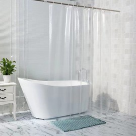 Lkw Ogechi Transparent Shower Curtain 180 cm - 300 cm Extra Width, 200 cm Drop PVC Waterproof and Anti-Mould Transparent Bathroom Curtain, Quick Drying Clear Shower Curtain (240 x 200 cm)