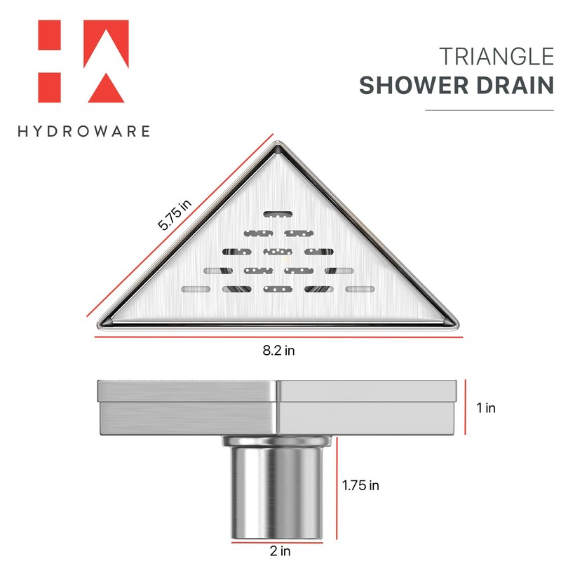 Hydroware Triangle Shower Drain - Stainless Steel Triangular Shower Floor
