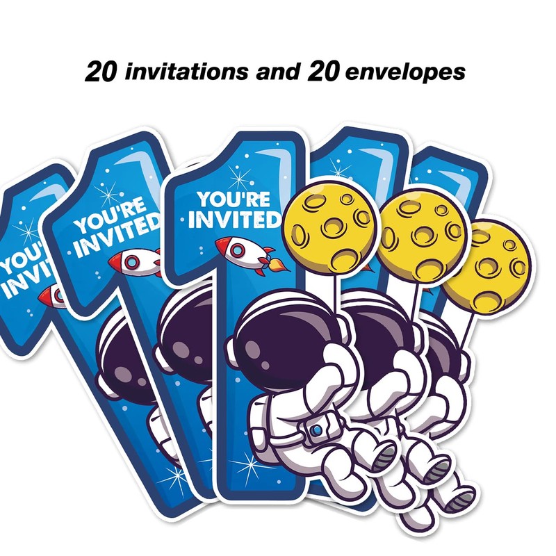 Opomzk Outer Space 1st Birthday Party Invitations with Envelopes, 20