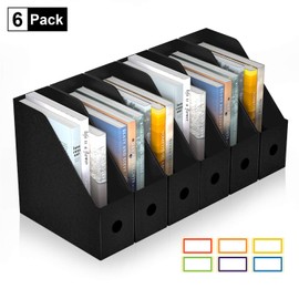 ABC life Plastic Foldable Black Magazine File Holder,6 Pack Desk Organizer with Colored Labels,Heavy-Duty Magazine File Boxes/ Magazine Rack,Home Storage & Office Organization for Paperwork, Folders