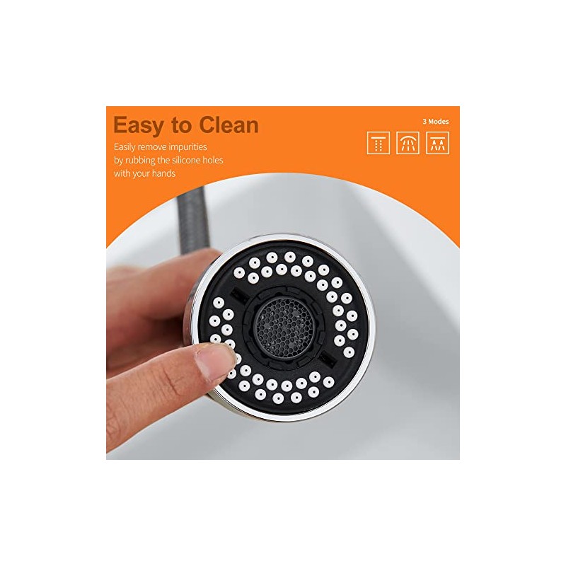 Kitchen Faucet Head Replacement with 15 Adapters, 3 Function Pull