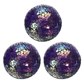 QUARKZMAN Pack of 3 Decorative Glass Balls, 8 cm, Orbs Centrepiece Balls, Mosaic Glass Sphere for Decorative Bowls, Vases, Dining Table, Party, Purple