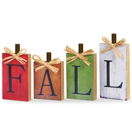 OLANRUN Fall Decor - 4 Pcs Vintage Block Wooden Signs Signs, Fall Decorations Indoor, Thanksgiving Decor for Table, Shelf, Fireplace, Mantel, Bedroom, Office